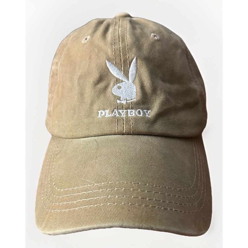 Playboy Dad Hat Baseball Cap Bunny Logo Brand 6 Panel Strapback Beige